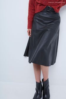 French Connection Black Arlan Leather Midi Skirt (C57740) | €287