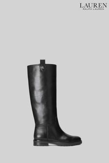 Lauren Ralph Lauren Black Elden Leather Logo Tall Boots (C57903) | €154