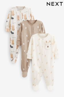 Beige Cream Bunny Baby Sleepsuits 3 Pack (0mths-3yrs) (C57930) | €19 - €21