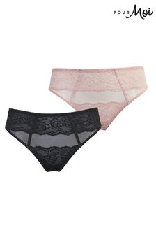 Pour Moi Pour Moi Black Mesh and Lace High Leg Knickers 2 Pack