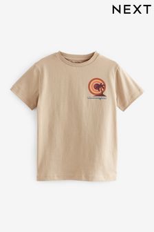 (C58084) | €10 - €16 Cementgrijs rugprint surfstrand - T-shirt met korte mouwen en print (3-16 jr)