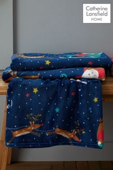 Catherine Lansfield Blue Santa's Christmas Wonderland Warm And Cosy Fleece Throw (C58226) | $35