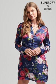 Superdry Blue Sleeved Satin Mini Shirt Dress (C58247) | 101 €