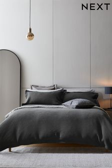 Charcoal Grey Waffle Duvet Cover And Pillowcase Set (C58388) | €44 - €82