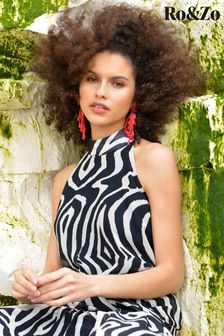 Ro&Zo Black Zebra Print Halter Maxi Dress (C58589) | €39