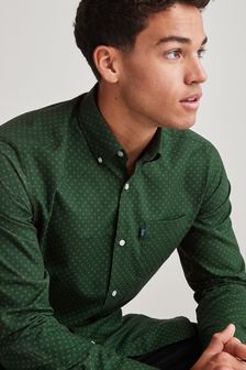 أخضر طباعة - تلبيس قياسي أساور فردية - قميص أكسفورد بأزرار طولية سهل الكي (C58613) | 97 د.إ