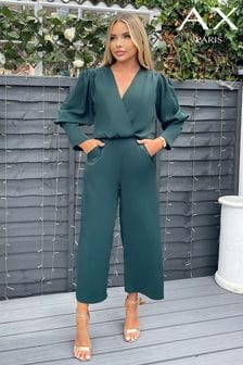 Ax Paris Blue Wrap Top Long Sleeve Culotte Jumpsuit (C58674) | 142 zł