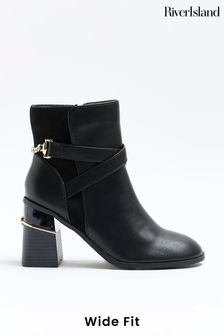 River Island Black Wide Fit Block Heeled Boots (C58832) | INR 6,981