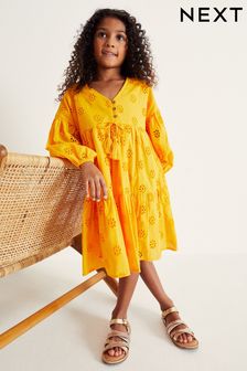 Mango Yellow Cotton Broderie Kaftan Dress (3-16yrs) (C58888) | €17.50 - €21.50