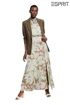 Esprit Green Floral Satin Look Halterneck Dress (C59141) | $198
