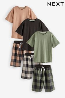 Black/Khaki/Blush Woven Check Short Pyjamas 3 Pack (3-16yrs) (C59241) | $68 - $84