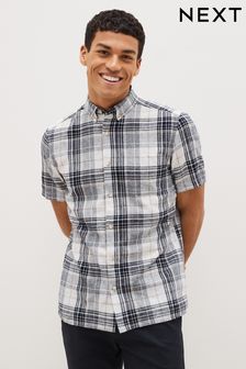 Grey Linen Blend Short Sleeve Check Shirt (C59302) | 16 €