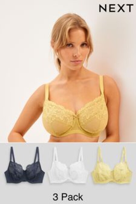 Green/Navy Blue/White DD+ Non Pad Lace Balcony Bras 3 Pack (C59342) | OMR19