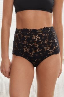 Black High Rise Floral Lace Knickers (C59371) | €7