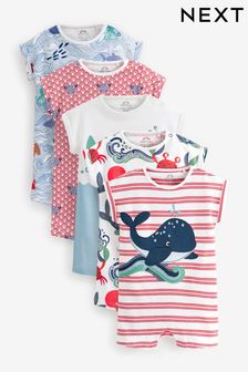 Red/Blue Whale Baby Jersey Rompers 5 Pack (C59537) | €28 - €32