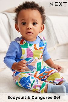 Bright Dinosaur 2 Piece Jersey Baby Dungarees And Bodysuit (0mths-3yrs) (C59603) | R329 - R366