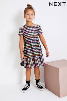 Black/Pink/Green/Multi Gingham Check Short Sleeve Crinkle Jersey Dress (3-16yrs) (C59694) | €10 - €14