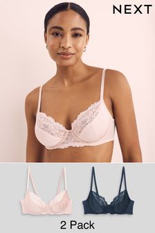 Navy Blue/Pink Non Pad Full Cup Bras 2 Pack (C60020) | OMR12