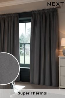 Charcoal Grey Matte Velvet Pencil Pleat Super Thermal Curtains (C60128) | €79 - €192