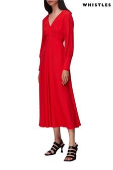 Whistles Red Amira Tie Detail Dress (C60598) | €86