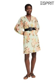 Esprit Green Made Of Recycled Material Floral Pattern Chiffon Dress (C60738) | $198
