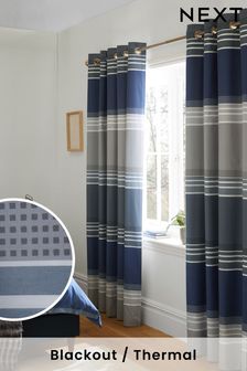 Blue Stripe Blackout Eyelet Curtains (C60780) | R806 - R1,774