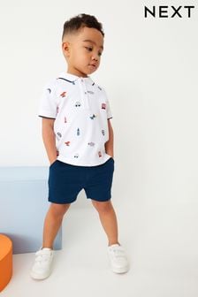  (C60815) | HK$157 - HK$192 白色London - 繡花平織Polo衫和短褲套裝 (3個月至7歲)