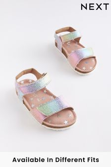 Pink Rainbow Wide Fit (G) Leather Corkbed Sandals (C61007) | €14 - €15