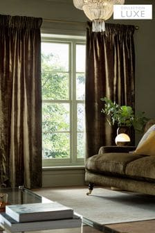 Olive Green Collection Luxe Heavyweight Lined Plush Velvet Pencil Pleat Curtains (C61051) | $160 - $417