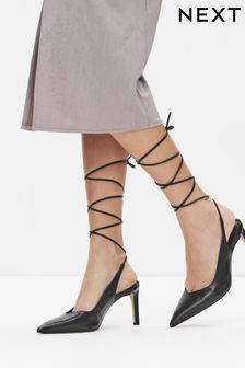 Black Signature Forever Comfort® Leather Point Toe Wrap Heel Shoes (C61183) | €28