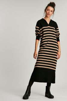 Joules Casey Open Collar Striped Black Knitted Midi Dress (C61240) | 108 €