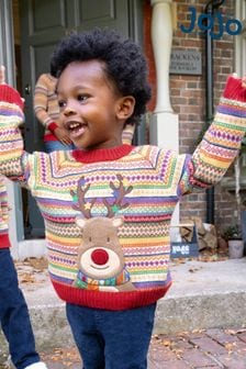 Pulover cu model fairisle Roșu reni aplicat JoJo Maman Bébé bébé (C61268) | 187 LEI