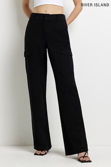 River Island Mid Rise Black Cargo Trousers (C61312) | €55