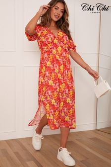Srednje dolga poletna obleka s kratkimi rokavi in cvetličnim potiskom Chi Chi London (C61396) | €108