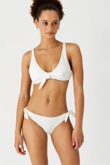 Białe prążkowane majtki bikini Accessorize z ozdobnym wiązaniem (C61495) | 53 zł