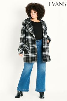 Evans Check Double Breasted Black Coat (C61551) | €38