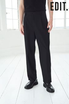 Black EDIT Oversized Lapelless Suit Trousers (C61664) | SGD 71