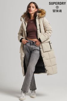 Superdry Cream Longline Faux Fur Everest Coat (C61697) | €108