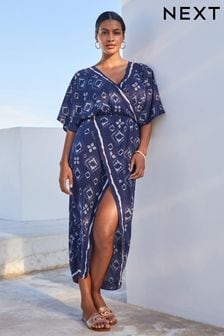 أزرق داكن صباغة بالربط - فستان ماكسي قفطان تغطية للشاطئ (C61973) | 119 د.إ
