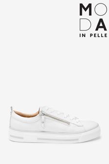 Moda In Pelle White Zip And Lace Up Stripe Sole Trainers (C62041) | $242