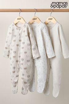 Mamas & Papas Bear Brown Sleepsuits 3 Pack (C62093) | ₪ 88