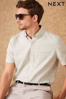 White/Green Textured Short Sleeve Shirt (C62205) | €22