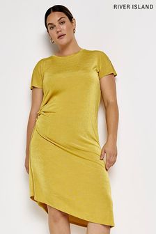 River Island Gold Short Sleeve Ruched Side Safety Pin Dress (C62842) | €15