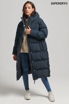 Superdry Blue Hooded Longline Puffer Coat (C62874) | kr2 660