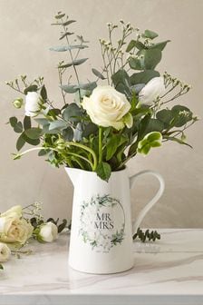 White Wedding Mr and Mrs Ceramic Vase (C63171) | CA$38