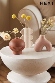 Set of 3 Natural Shaped Ceramic Mini Textured Vases (C63210) | $27