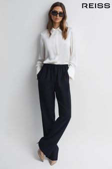 Reiss Navy Hailey Wide Wide Leg Pull On Trousers (C63287) | 720 QAR