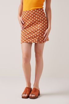 Tan Brown/Orange Jacquard A-Line Mini Skirt (C63442) | 12 €