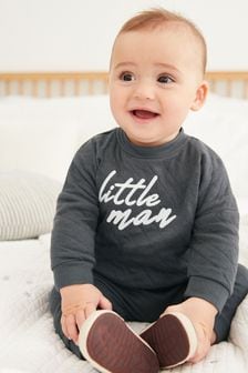 Charcoal Grey Slogan quilted Two Piece Baby Sweatshirt And Joggers (C63477) | €24 - €27