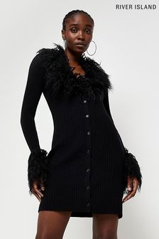 River Island Black Paris Faux Fur Cardigan Mini Dress (C63519) | €37